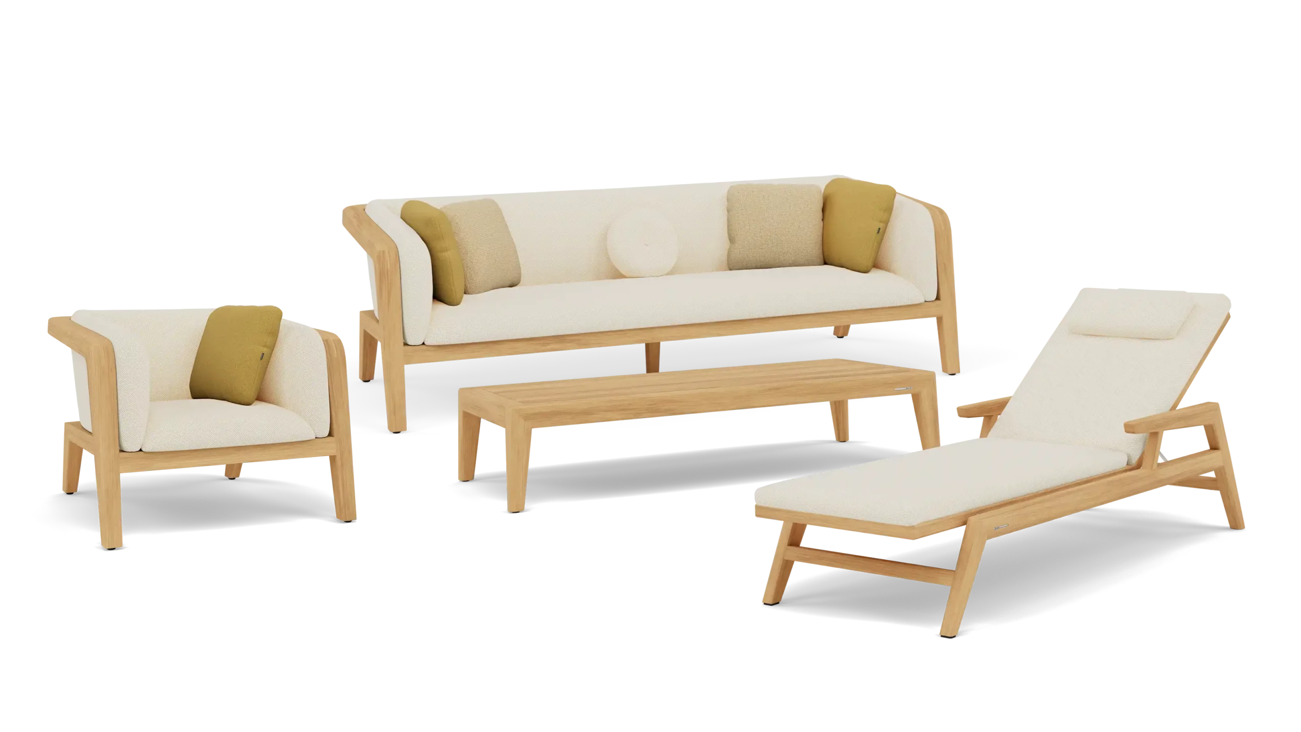 Zestaw mebli ogrodowych, sofa, fotel, stolik kawowy i leżak, z kolekcji Sunrise marki Manutti Sunro Meble ogrodowe